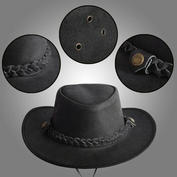 Chapeau vintage de style Cowboy Outback Western Aussie en cuir noir fabriqué à la main 8