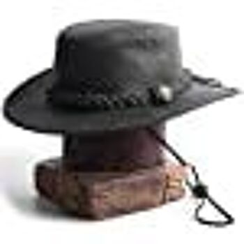 Chapeau vintage de style Cowboy Outback Western Aussie en cuir noir fabriqué à la main 10