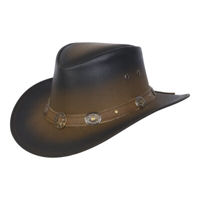 Disfraz de sombrero de vaquero marrón tostado de cuero real occidental para niños - XS (54 cm)