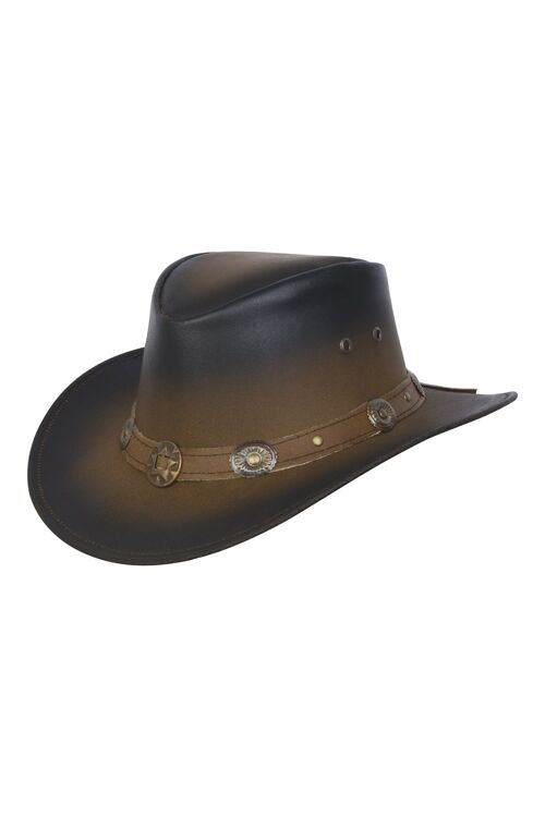 Kids Children's Western Real Leather Tan Brown Cowboy Bush Hat Fancy Dress - S (55- 56cm)