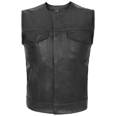 Moto en cuir sans collier coupé Style SOA Noir - L