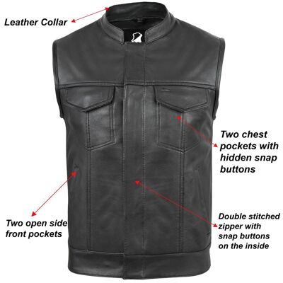 Nuovo Gilet Moto Motocicletta SOA Style Cut Off Con Biker In Pelle Cromata - L