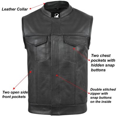 New Motorcycle Motorbike SOA Style Cut Off Vest With Chrome Leather Biker - L