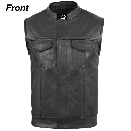 New Motorcycle Motorbike SOA Style Cut Off Vest With Chrome Leather Biker - XL