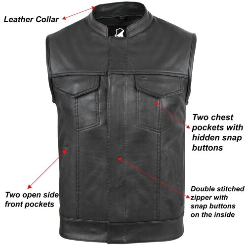 New Motorcycle Motorbike SOA Style Cut Off Vest With Chrome Leather Biker - XXXL