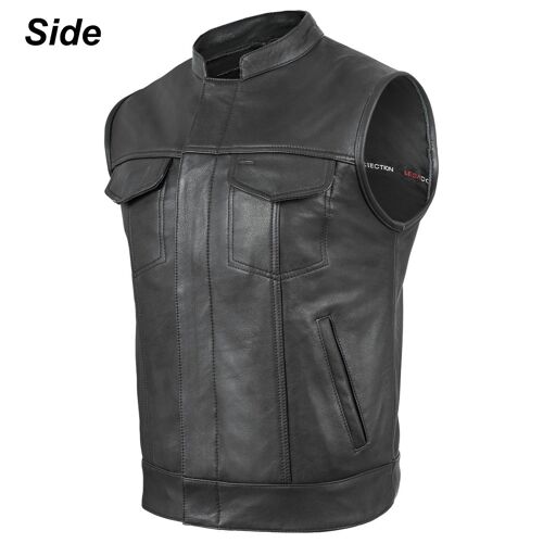 New Motorcycle Motorbike SOA Style Cut Off Vest With Chrome Leather Biker - XXXXL