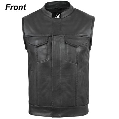 New Motorcycle Motorbike SOA Style Cut Off Vest With Chrome Leather Biker - XXXXXL