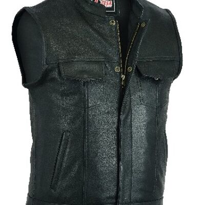 New Motorcycle Motorbike SOA Style Cut Off Vest With Chrome Leather Biker - XXXXXXL