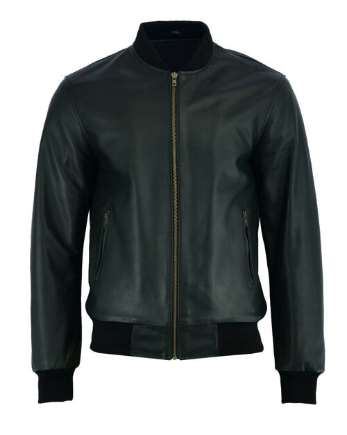 New 70's retro bomber jacket men's black classic soft leather jacket - S