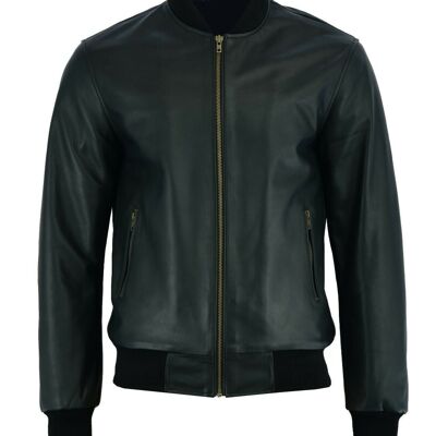 New 70's retro bomber jacket chaqueta de cuero suave negra clásica para hombre - S