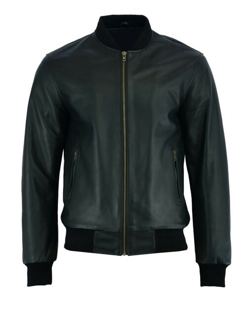 New 70's retro bomber jacket men's black classic soft leather jacket - M