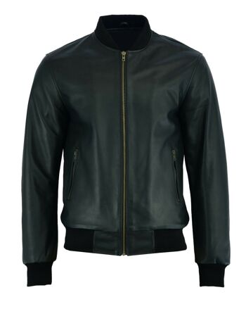 Nouveau blouson aviateur rétro des années 70 pour hommes en cuir souple noir classique - XL 1