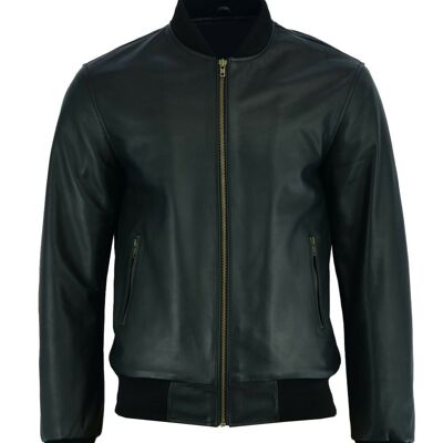 New 70's retro bomber jacket men's black classic soft leather jacket - XXXL