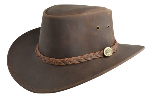 Lesa Collection Distressed Leather Western Outback Australian Style Hat Brown