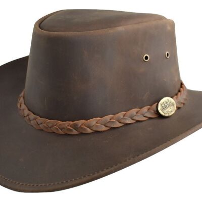 Cappello stile australiano dell'outback occidentale in pelle invecchiata della collezione Lesa marrone