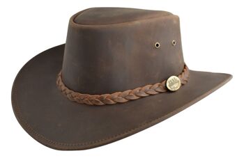 Lesa Collection Chapeau de Style Australien Western Outback en Cuir Vieilli Marron 1
