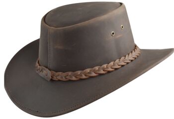 Lesa Collection Chapeau de Style Australien Western Outback en Cuir Vieilli Marron 2