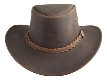 Lesa Collection Chapeau de Style Australien Western Outback en Cuir Vieilli Marron 4