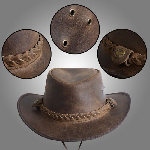 Leather Aussie style Cowboy  Outback Antique Hat in Vintage  Brown