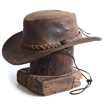 Chapeau de Cowboy Outback Antique en cuir de style australien en marron vintage 2