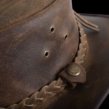 Chapeau de Cowboy Outback Antique en cuir de style australien en marron vintage 8