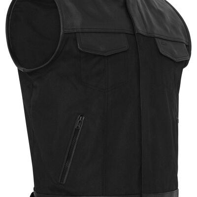 Mens Codura Biker Waistcoat/Vest Black Real Leather Trim - S