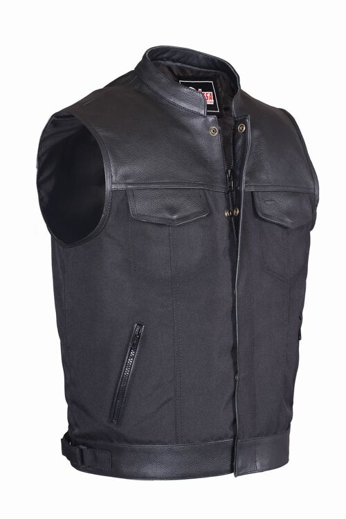 Mens Codura Biker Waistcoat/Vest Black Real Leather Trim - XL