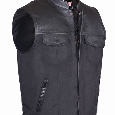 Mens Codura Biker Waistcoat/Vest Black Real Leather Trim - XL