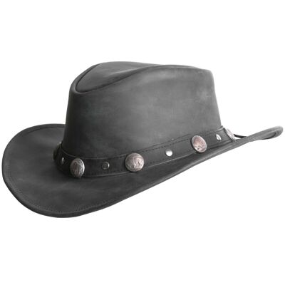 Chapeau en cuir de style occidental de cow-boy Chapeau en cuir noir de qualité