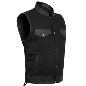 Gilet de club en denim style motard pour homme avec bordure en cuir véritable - S 2