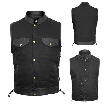 Gilet de club en denim style motard pour homme avec bordure en cuir véritable - S 4