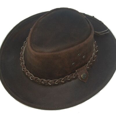 Chapeau de brousse en cuir de style Western Aussie de cow-boy marron - S