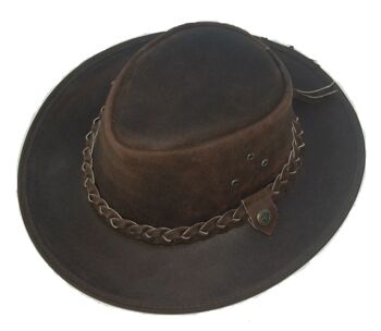 Chapeau de brousse en cuir de style Western Aussie de cow-boy marron - S