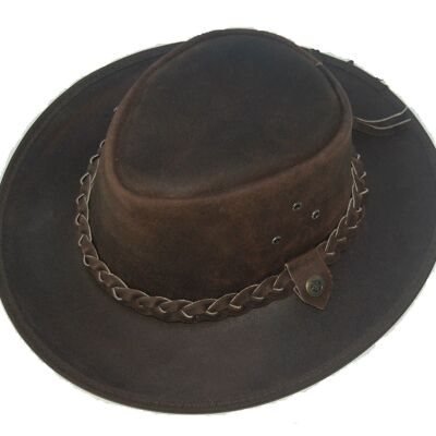 Chapeau de brousse en cuir de style Western Aussie Cowboy marron - M