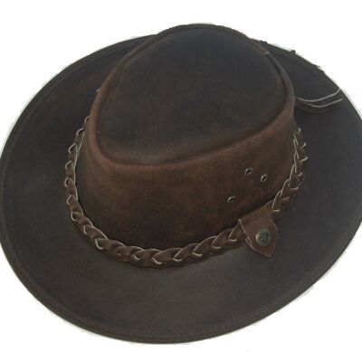 Leather Cowboy Western Aussie Style Bush Hat Brown - M
