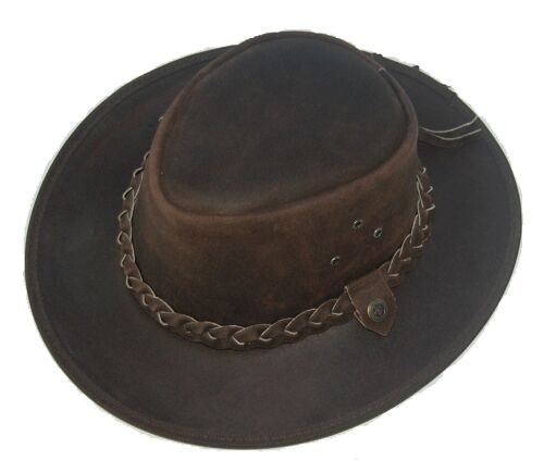 Leather Cowboy Western Aussie Style Bush Hat Brown - XL