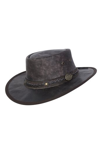 Chapeau de brousse de style australien pliable en cuir vieilli véritable brun - S 2