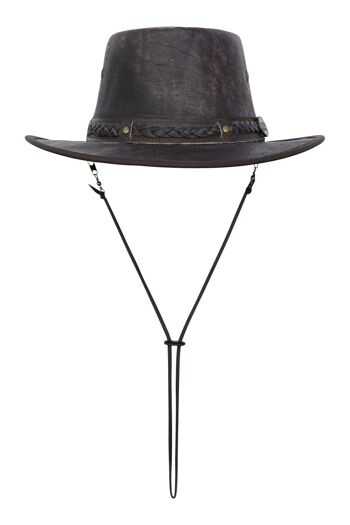 Chapeau de brousse de style australien pliable en cuir vieilli véritable brun - S 3