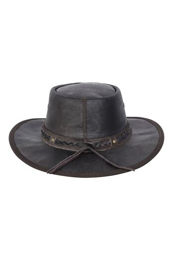 Chapeau de brousse de style australien pliable en cuir vieilli véritable brun - S 4