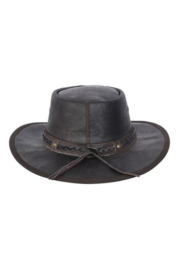 Chapeau de brousse de style australien pliable en cuir vieilli véritable brun - 2XL 4