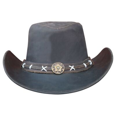 Australian Leather Top Grain Quality Brown Leather Western Cowboy Bush Hat - XS