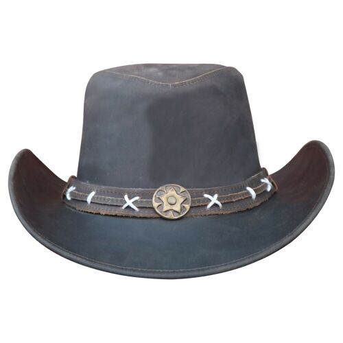 Australian Leather Top Grain Quality Brown Leather Western Cowboy Bush Hat - M