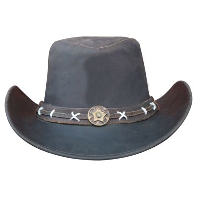 Western-Cowboy-Buschhut aus australischem Leder in Top-Grain-Qualität, braunes Leder - M