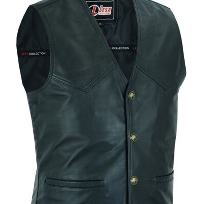 New Leather Motorcycle Biker Style Waistcoat Vest Black Fashion - M