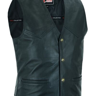 New Leather Motorcycle Biker Style Waistcoat Vest Black Fashion - XL