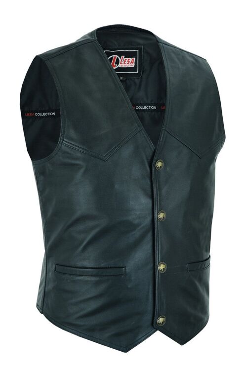 New Leather Motorcycle Biker Style Waistcoat Vest Black Fashion - 4XL