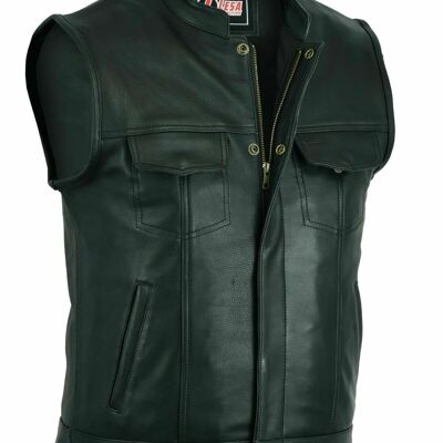 Mens Real Leather Waistcoat Plus Size SOA Motorcycle Biker Cut off Vest - 7XL