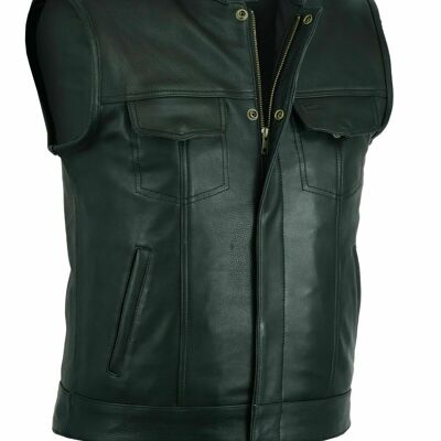 Mens Real Leather Waistcoat Plus Size SOA Motorcycle Biker Cut off Vest - 9XL