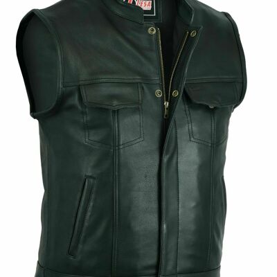 Gilet en cuir véritable pour homme Taille Plus SOA Moto Biker Cut Off Vest - 12XL