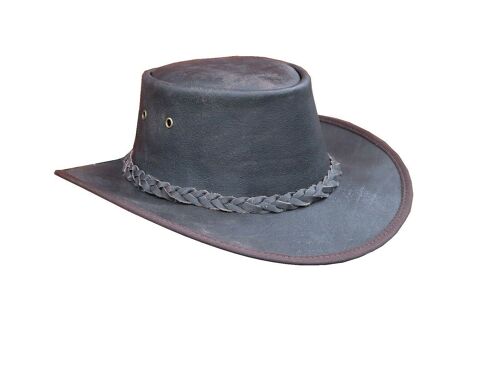 Australian Western Style Leather Cowboy Bush Hats Mens Brown Distressed Hat - XS